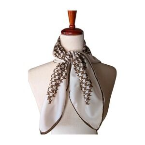 Vintage Style Brown Houndstooth Square Scarf Neckerchief Headwrap Cream Brown